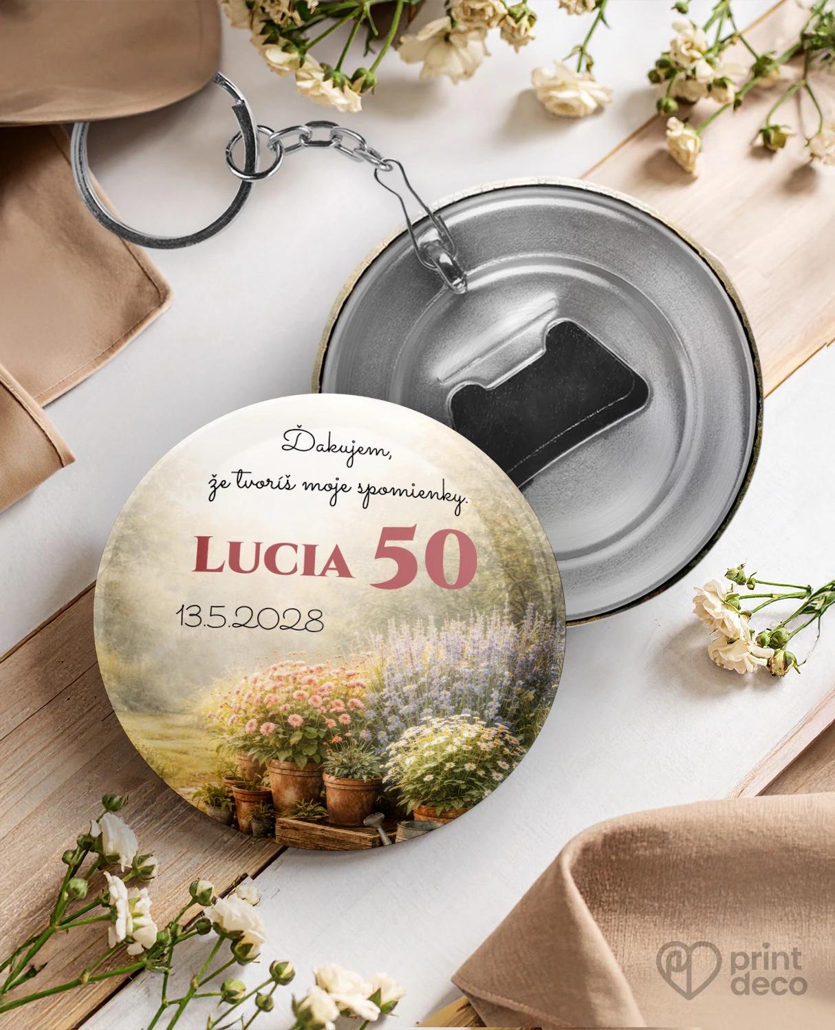 Kovová kľúčenka s otváračom z oslavy pre záhradkára 04