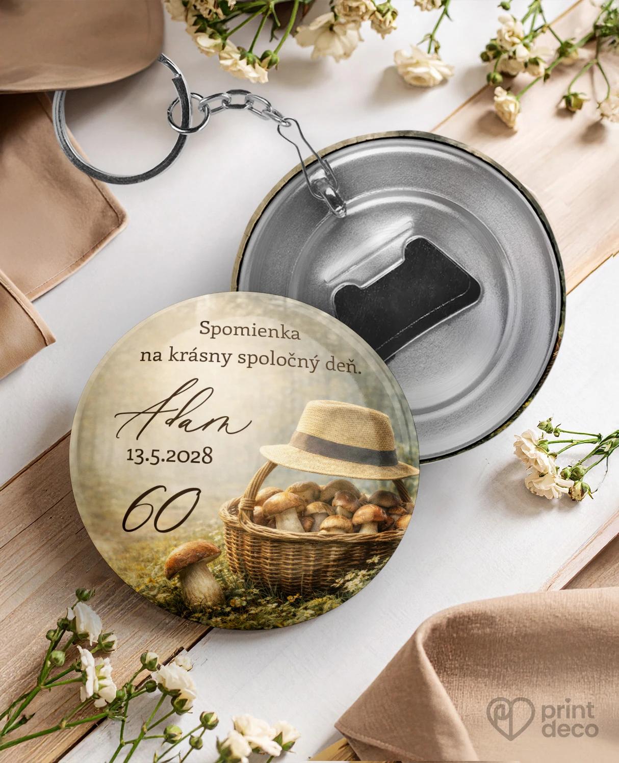 Kovová kľúčenka s otváračom z oslavy pre hubára 03