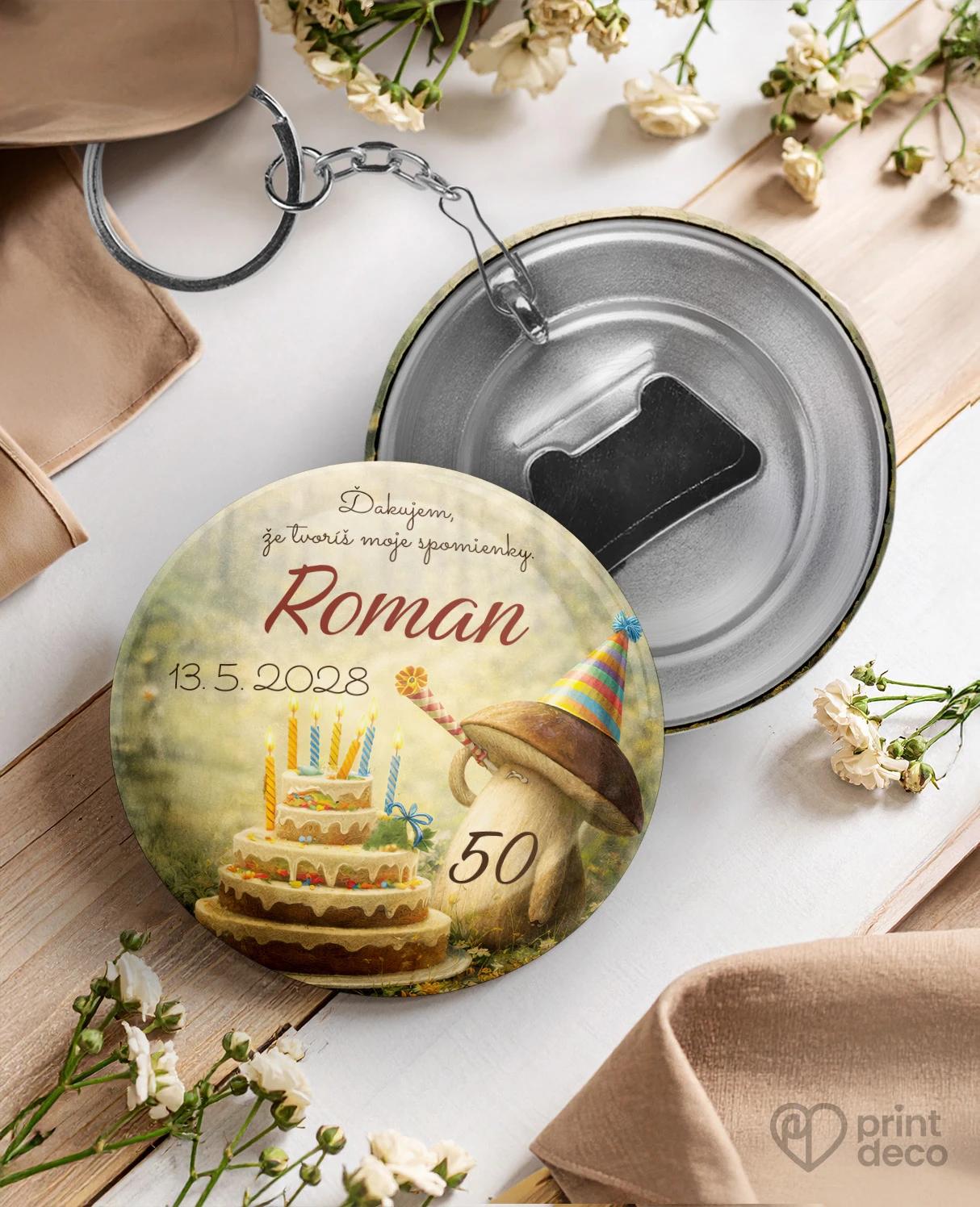 Kovová kľúčenka s otváračom z oslavy pre hubára 05