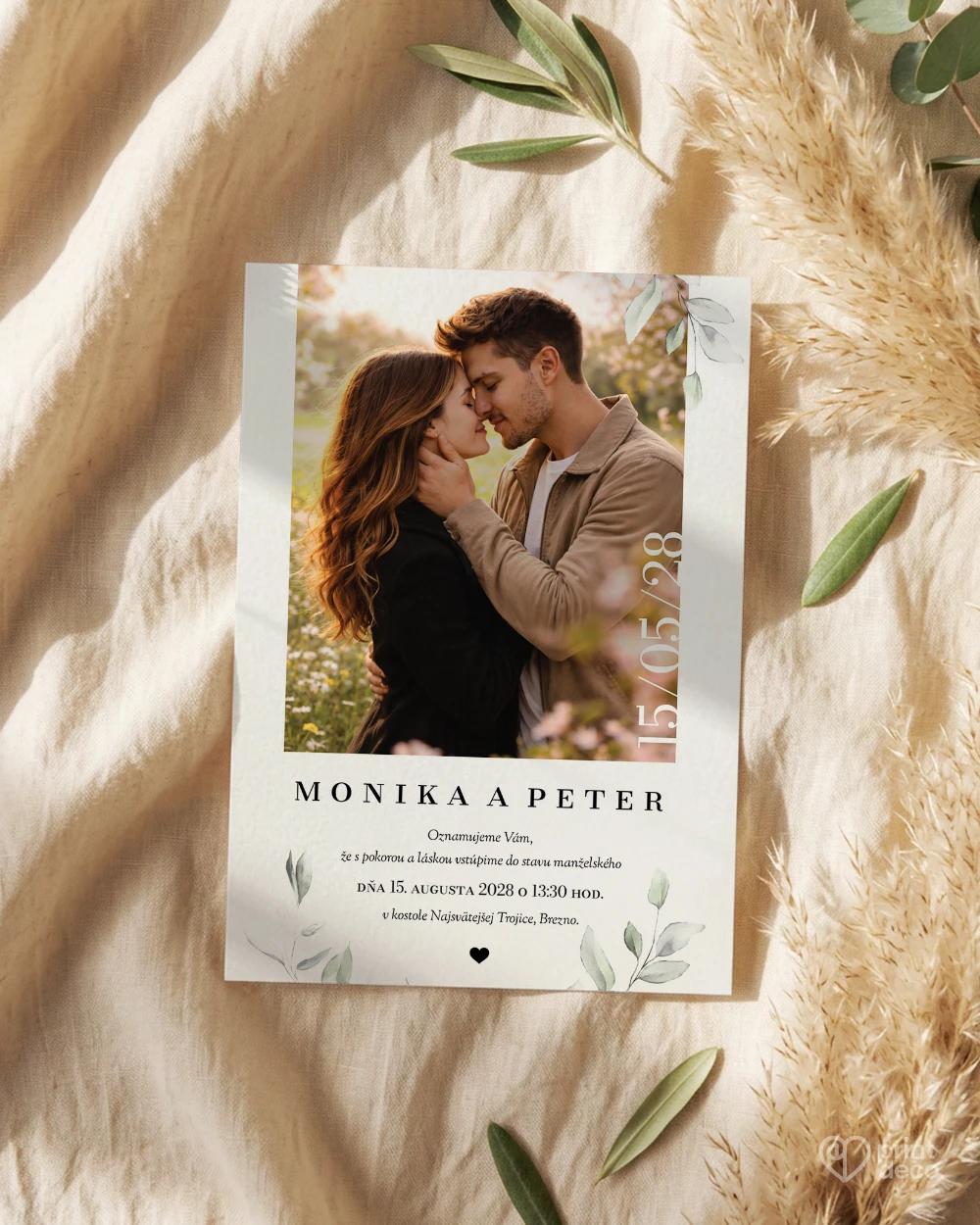 Svadobné oznámenie s fotografiou - Zelená romanca 1/2