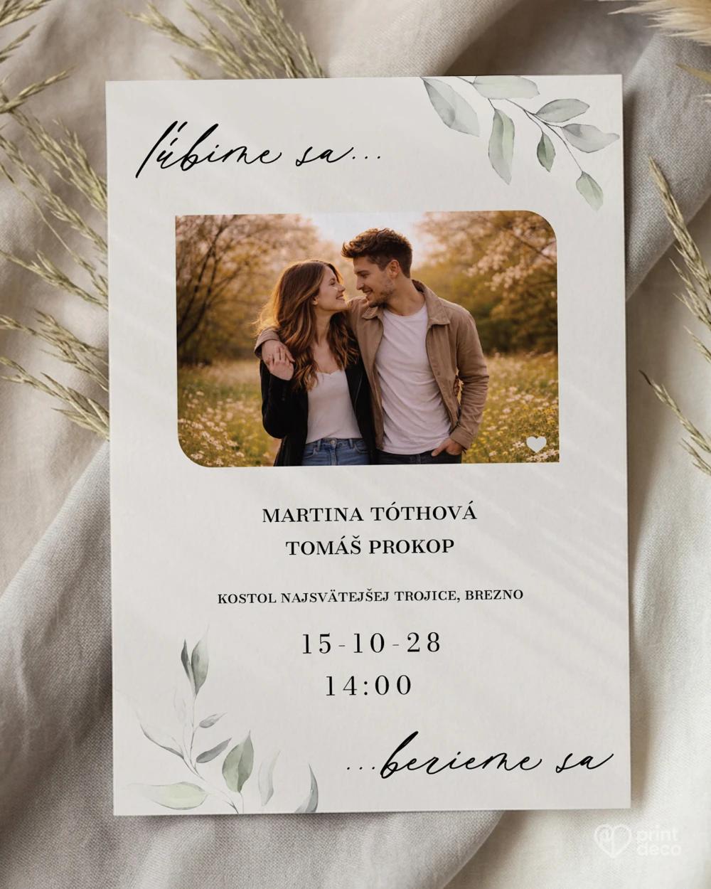 Svadobné oznámenie s fotografiou - Zelená romanca II 0/2