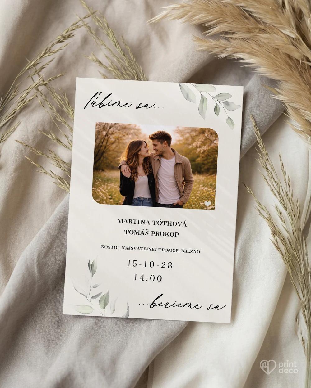 Svadobné oznámenie s fotografiou - Zelená romanca II 1/2