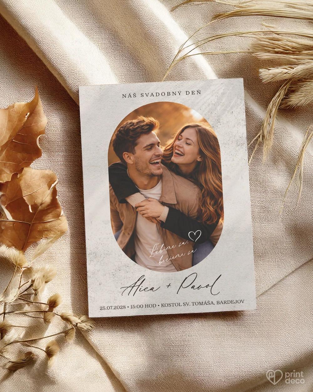 Svadobné oznámenie s fotografiou- V objatí okamihu 1/2