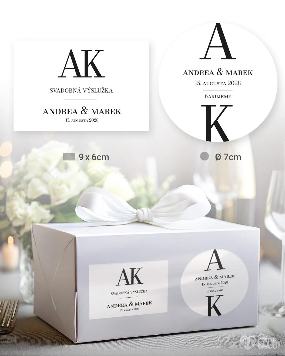 Svadobné samolepky na výslužky Elegantný monogram 0/5