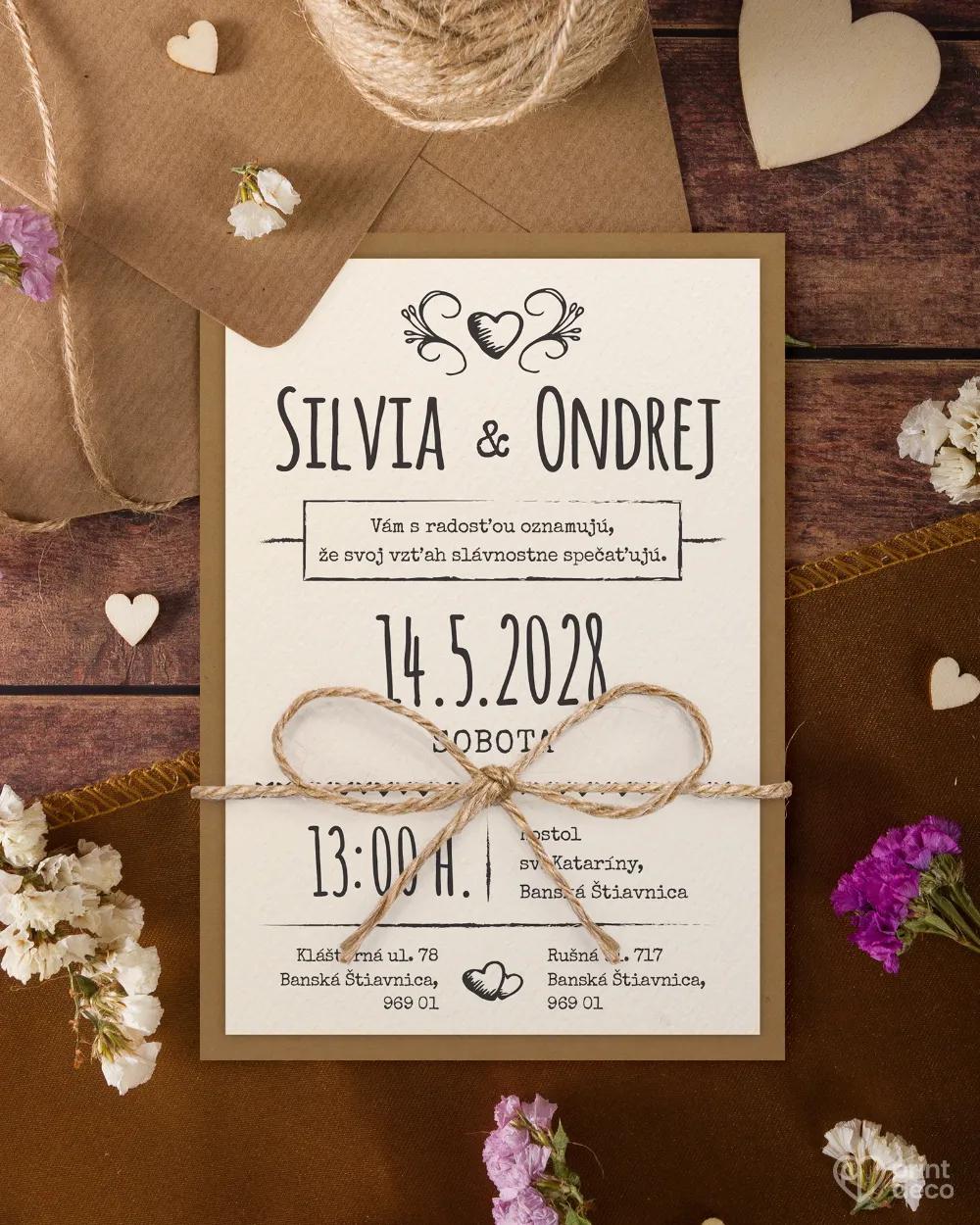 Jednoduché vintage svadobné oznámenia