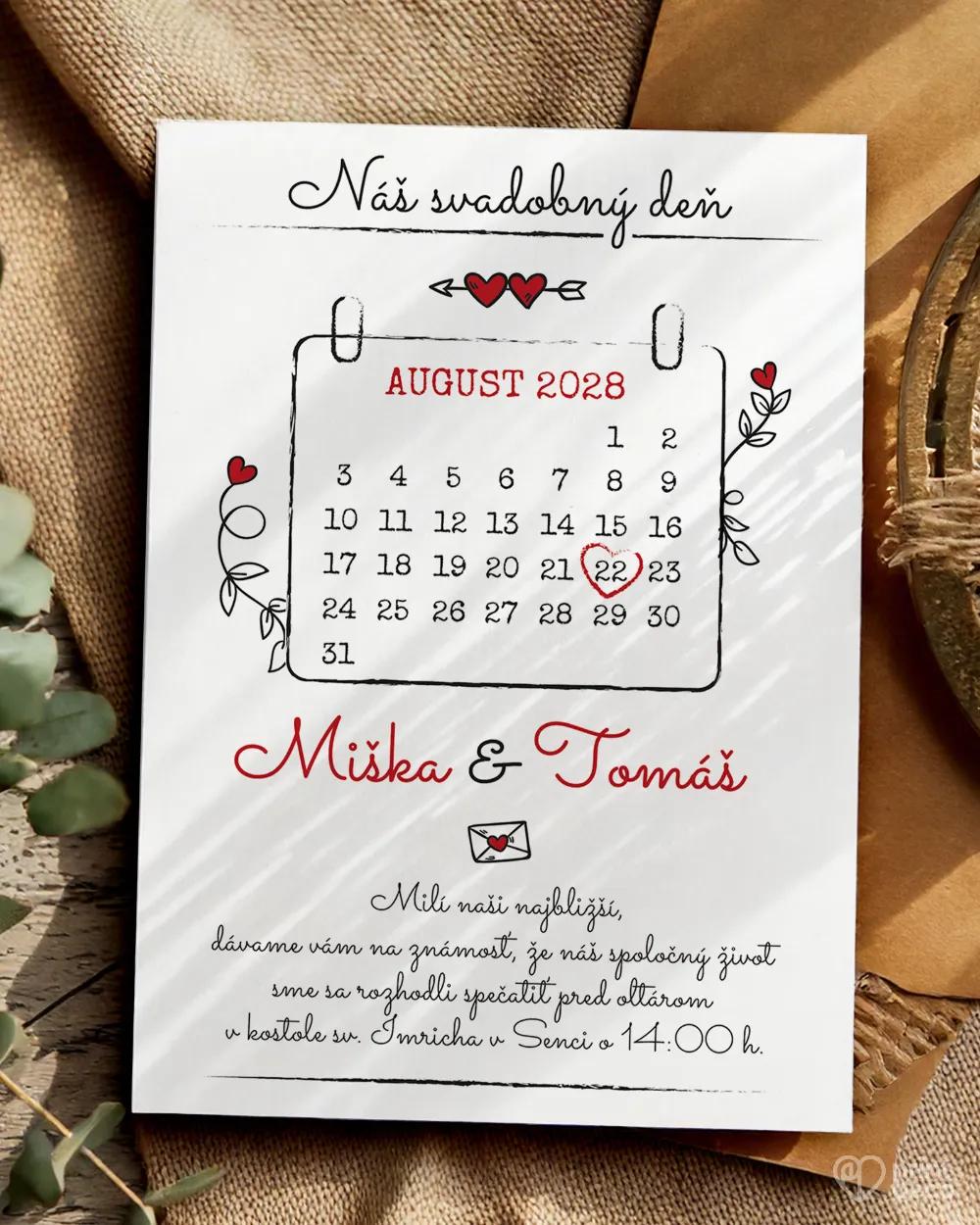 Jednoduché svadobné oznámenia s kalendárikom