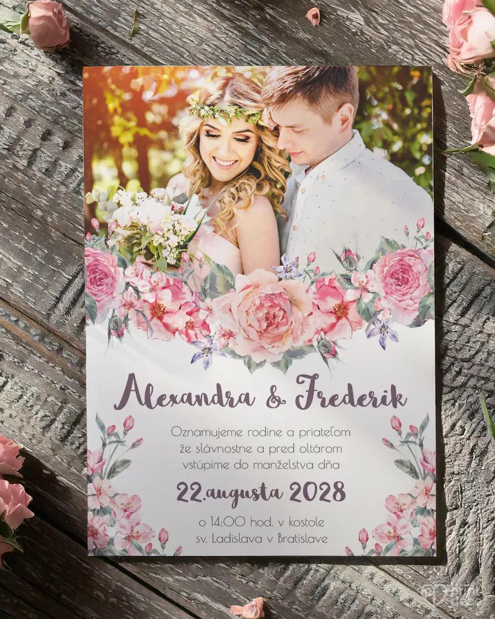 Svadobné oznámenie s fotografiou - Záhrada lásky