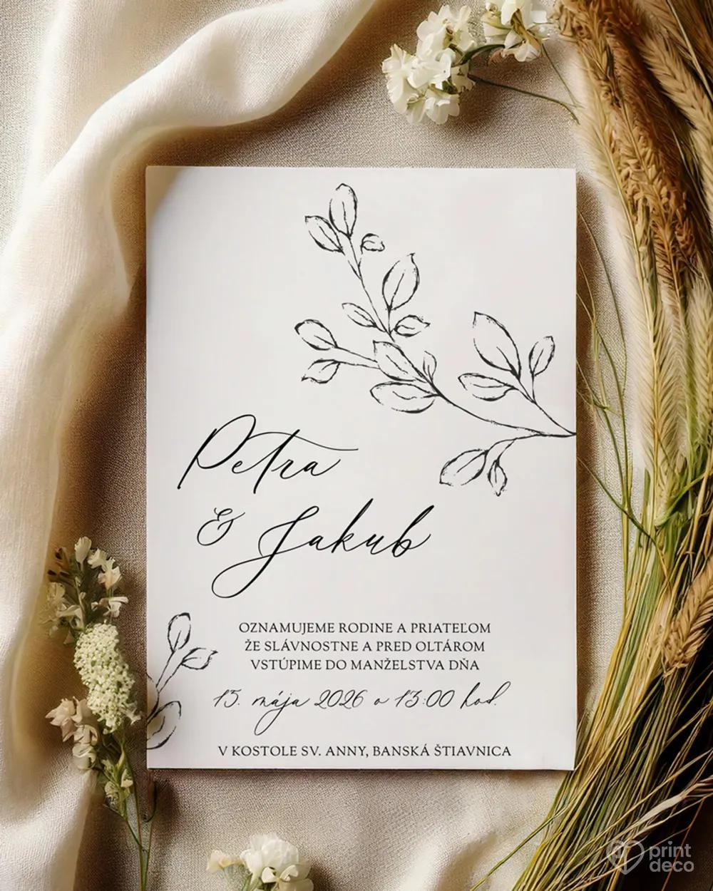 Svadobné oznámenia - Listy lásky biela