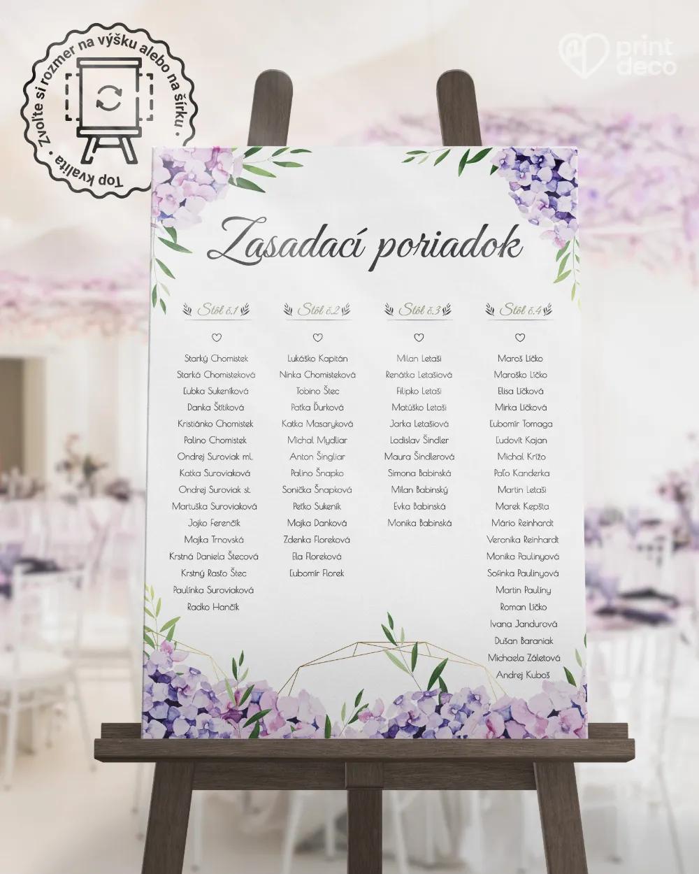 Svadobný zasadací poriadok vzor Hortenzia