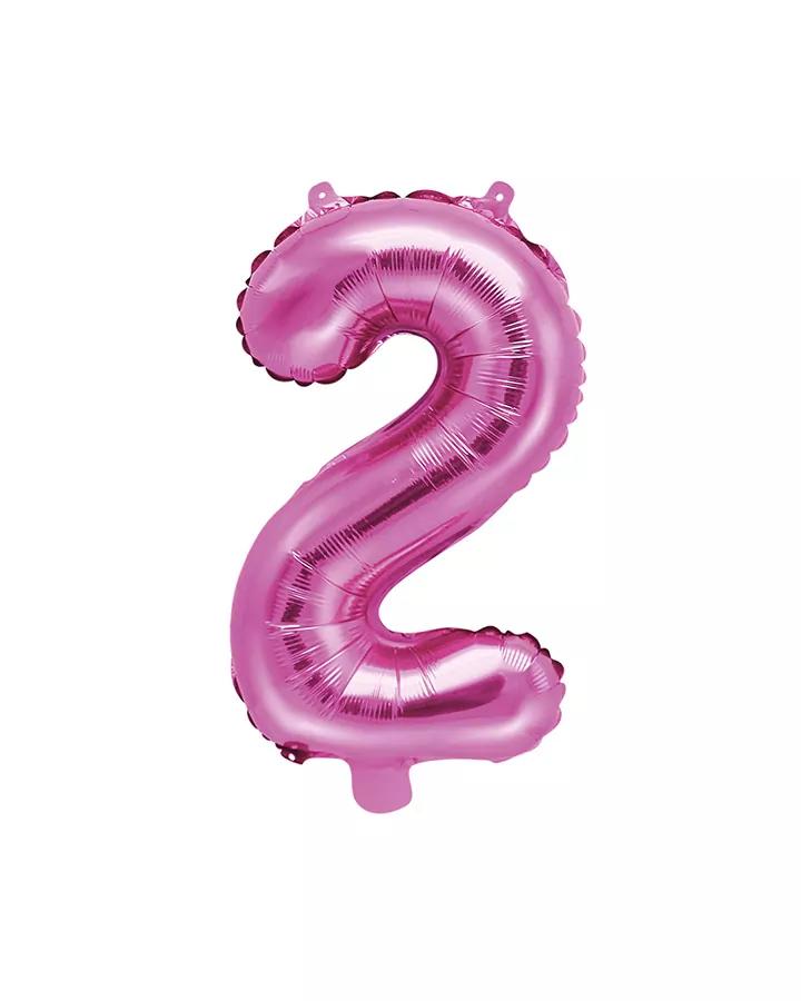 Fóliový balón číslo 2, ružový, 35 cm