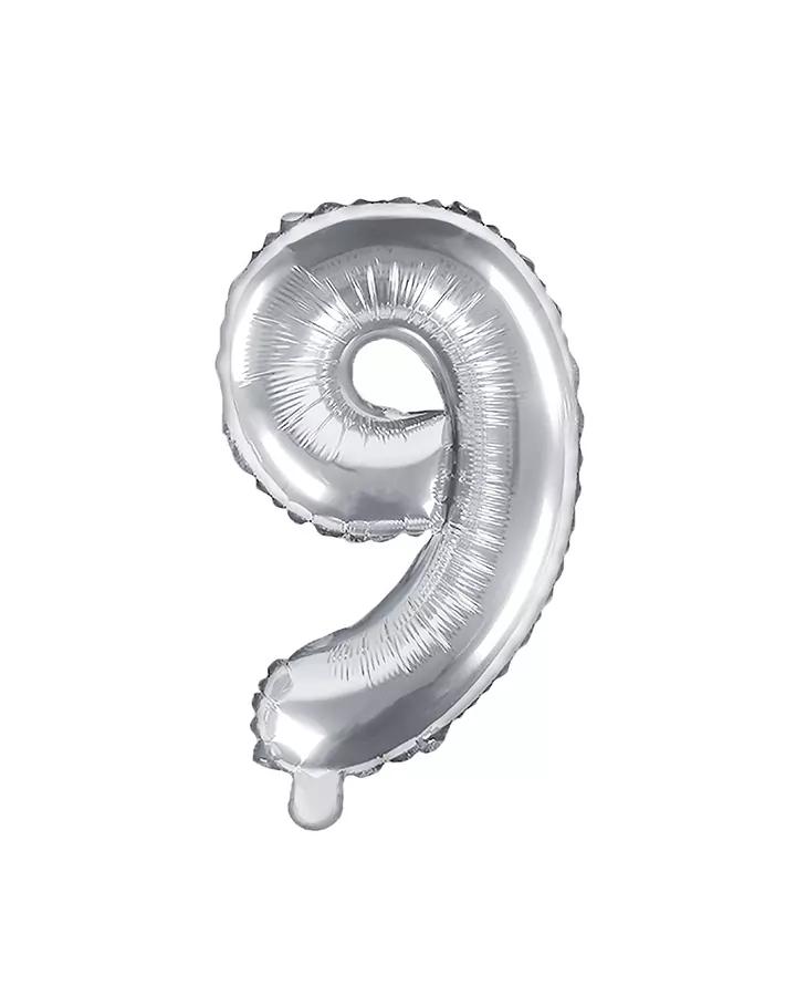 Fóliový balón číslo 9, strieborný, 35 cm