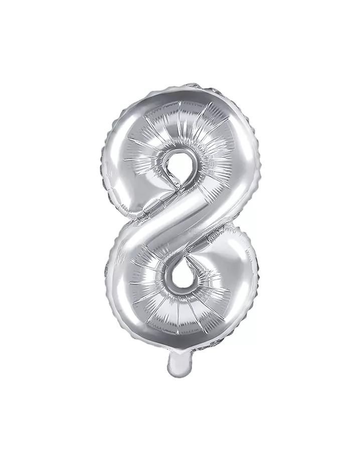 Fóliový balón číslo 8, strieborný, 35 cm
