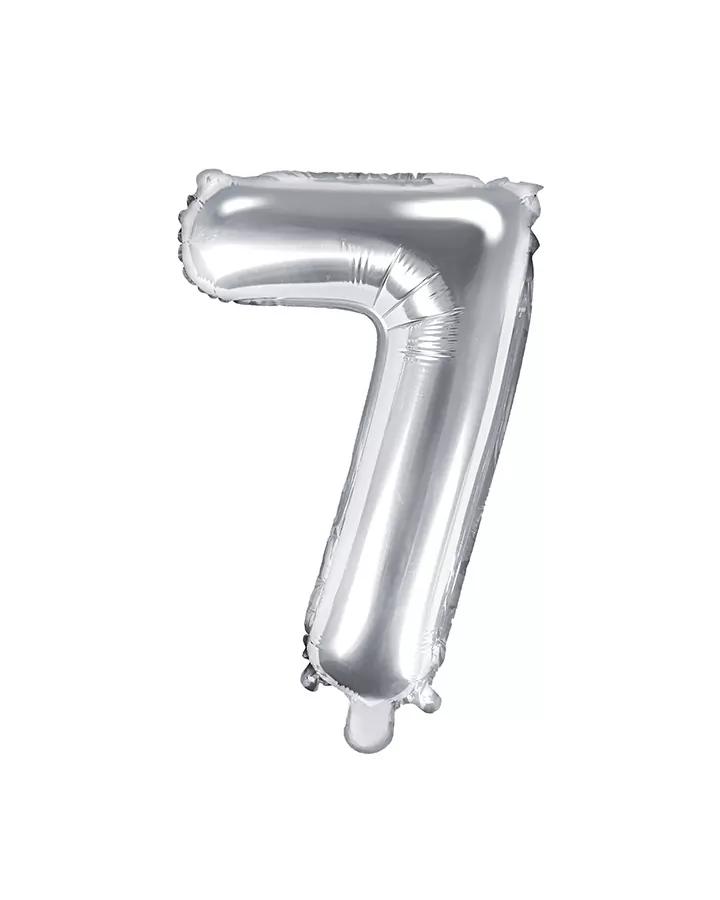 Fóliový balón číslo 7, strieborný, 35 cm