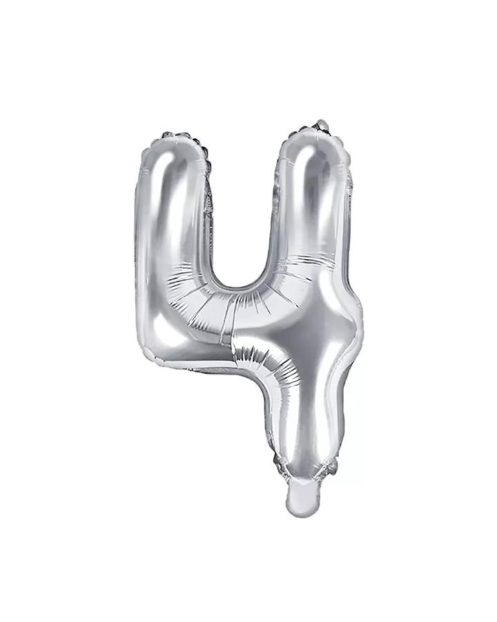 Fóliový balón číslo 4, strieborný, 35 cm