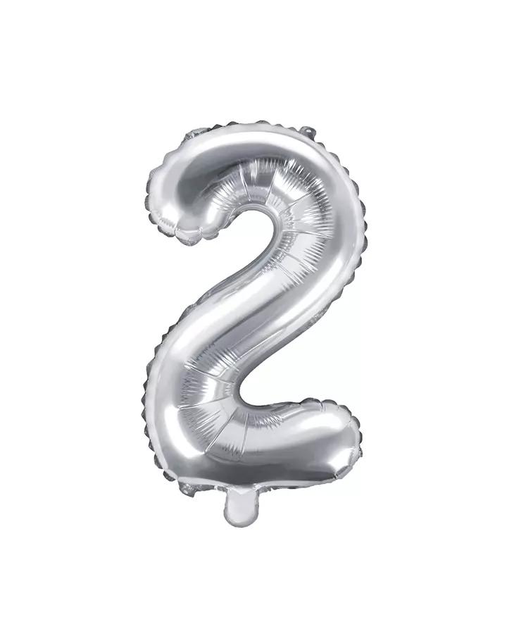 Fóliový balón číslo 2, strieborný, 35 cm