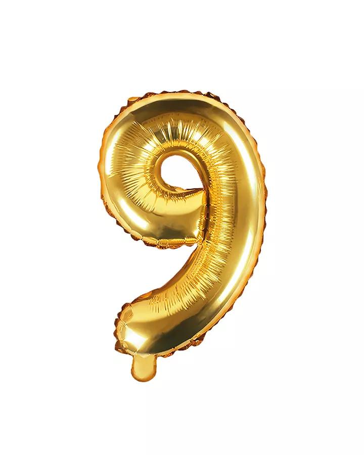 Fóliový balón číslo 9, zlatý, 35 cm