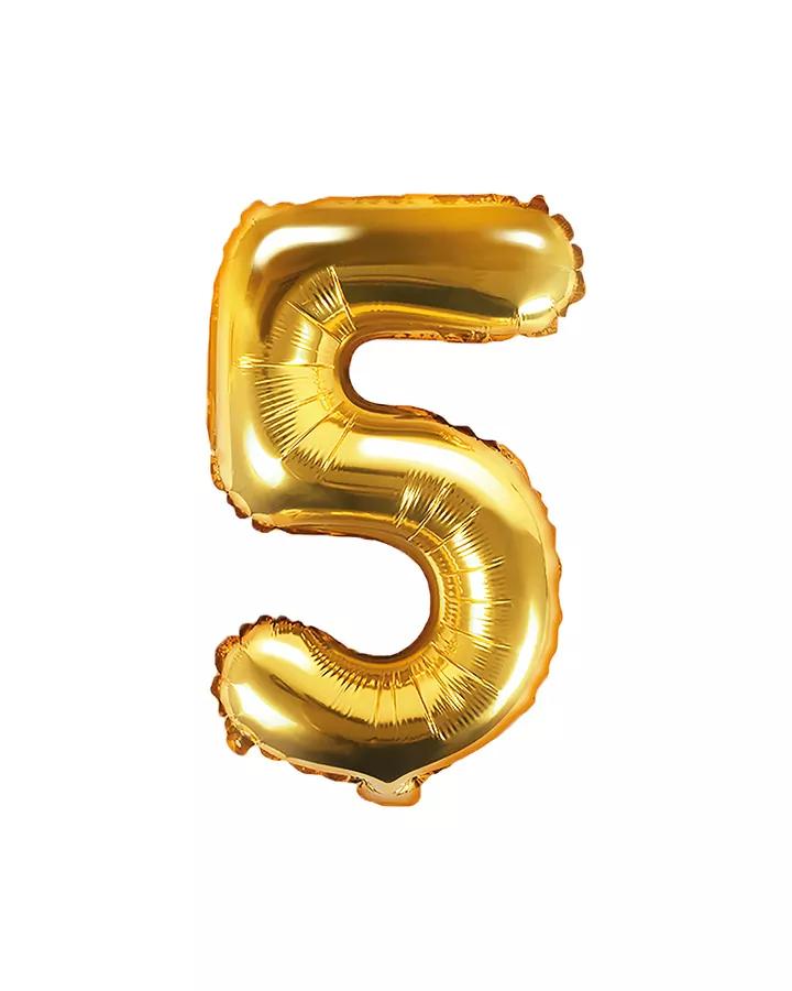Fóliový balón číslo 5, zlatý, 35 cm