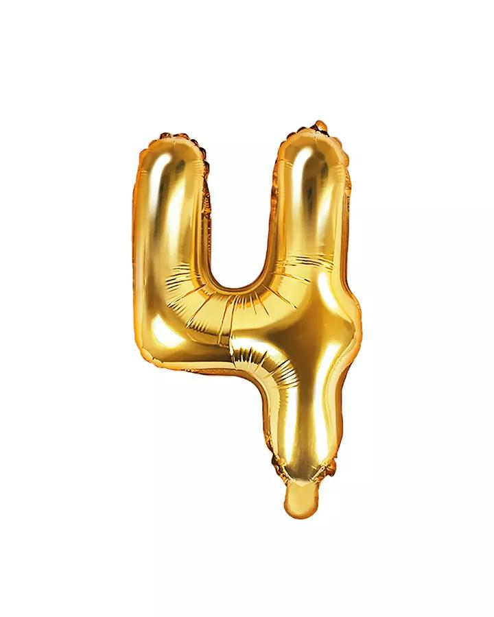 Fóliový balón číslo 4, zlatý, 35 cm
