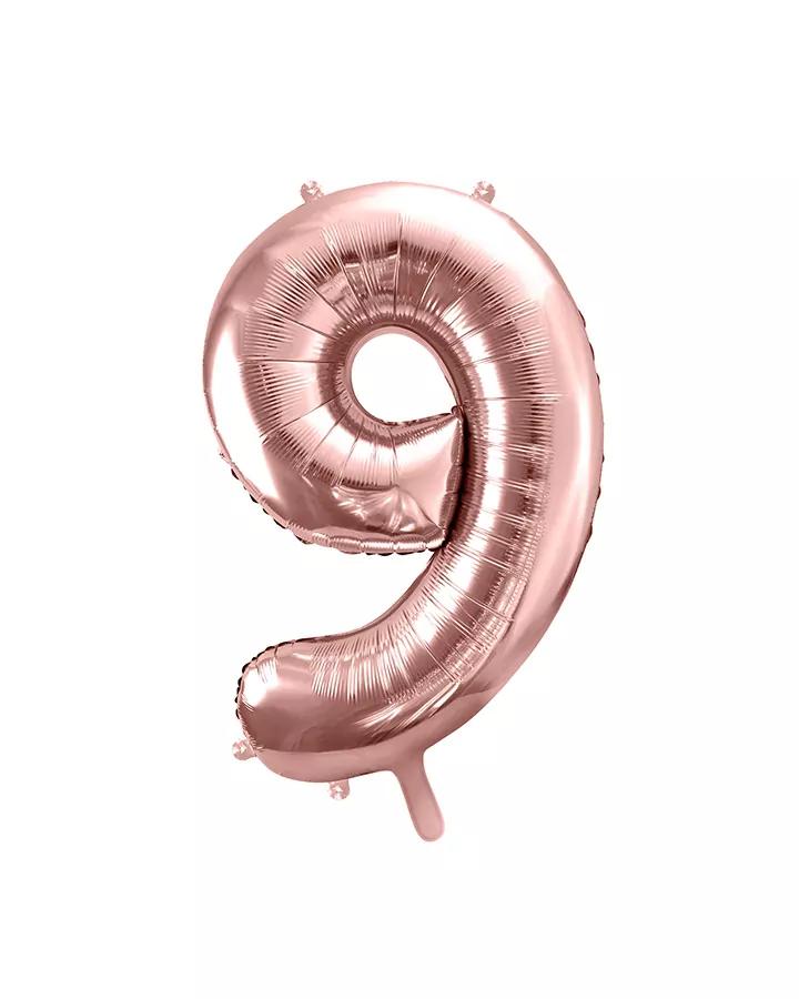 Fóliový balón číslo 9, ružovo-zlatý, 35 cm