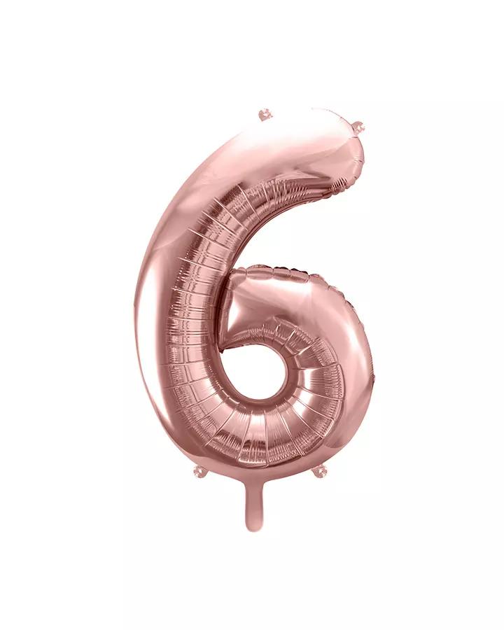 Fóliový balón číslo 6, ružovo-zlatý, 35 cm