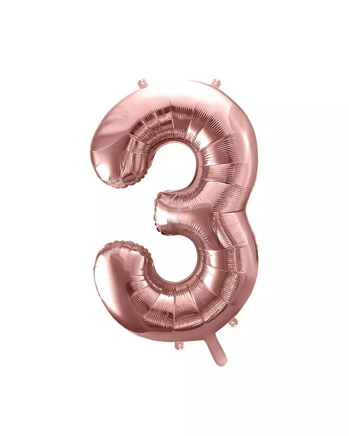 Fóliový balón číslo 3, ružovo-zlatý, 35 cm