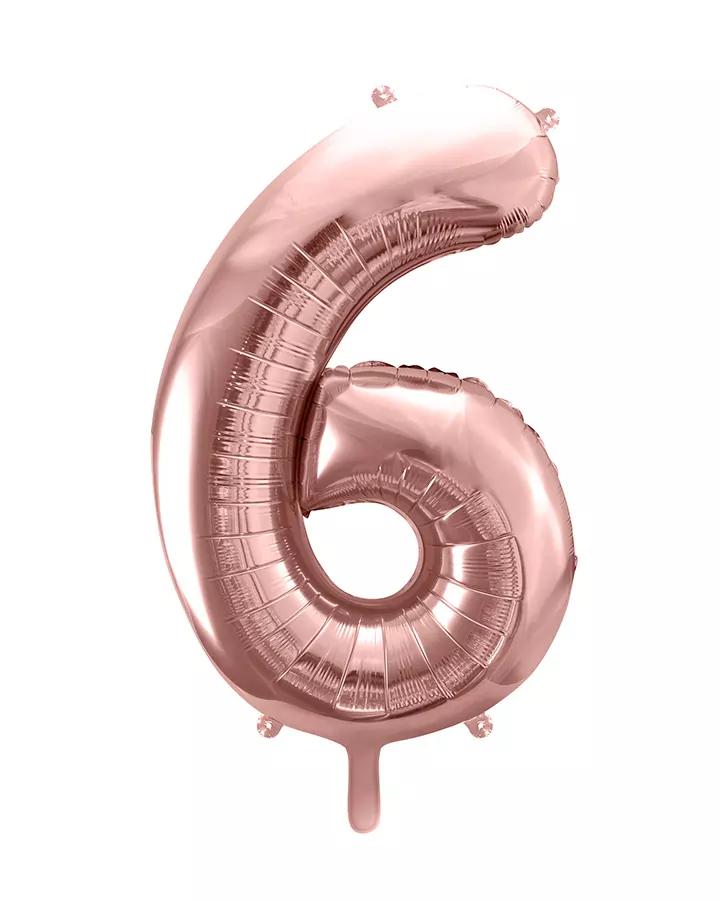Fóliový balón číslo 6, ružovo-zlatý, 86 cm