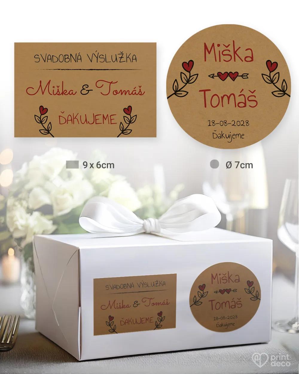 Svadobné samolepky na výslužky Kraft hnedá