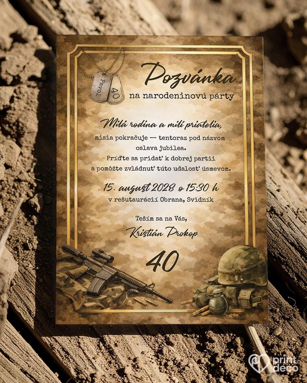 Pozvánka na narodeniny pre vojaka 01