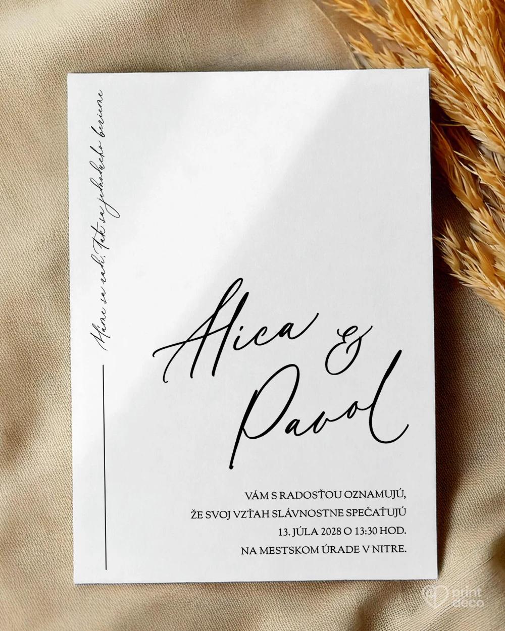 Svadobné oznámenie – Jedna línia II 0/2